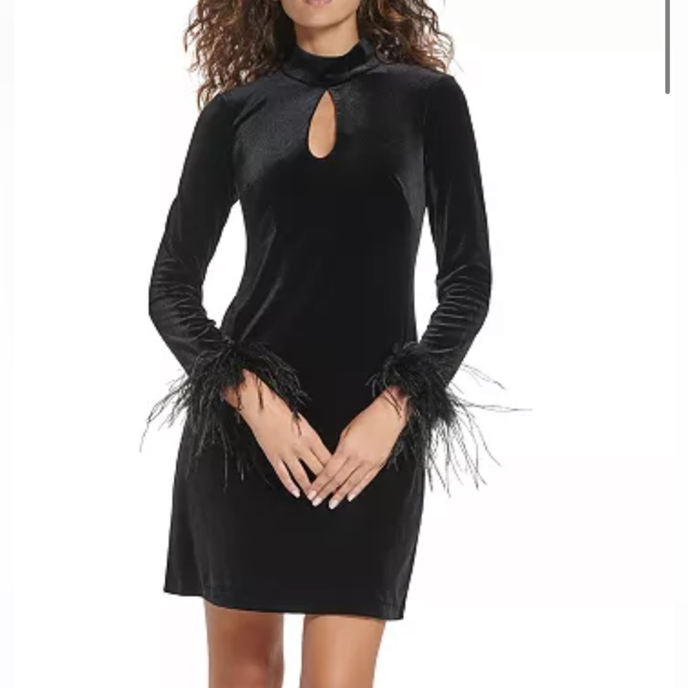 ELIZA J women’s velvet feather-sleeve mini dress